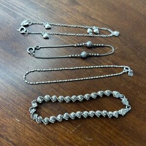 Bracelet Lot Vintage 925 Sterling Silver 4pc Italy Mexico Heart Bead Chain